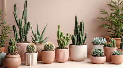 Fototapeta premium collection of succulents and cacti in various pots