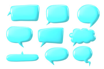 3d style of blue glossy speech bubbles vector set on white background