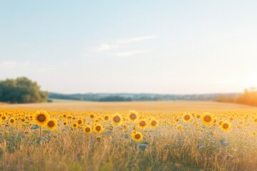drone shot of sunflower field stretching toward horizon vibrant yellow flowers facing sun