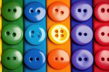Fototapeta premium Colorful Buttons in a Row on Vibrant Fabric Background
