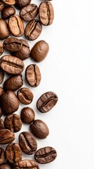 Naklejka premium Elegant Close-Up Image of Freshly Roasted Coffee Beans on a Minimalist Background