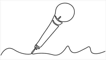 Vintage Microphone Continuous One Line Drawing. Continuous One Single Line Drawing Retro Microphone Logo Icon, Tattoo, Vector Illustration Concept. Music and Podcast Recording Tool.
