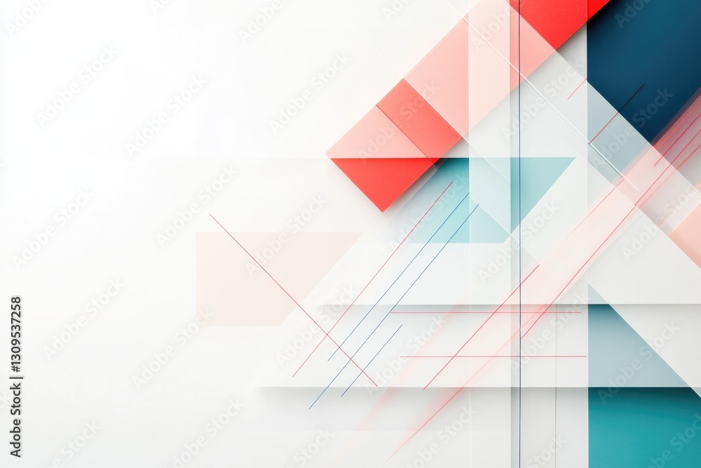 Poster vibrant intersecting geometric shapes on white background creating sense of depth and movement with 