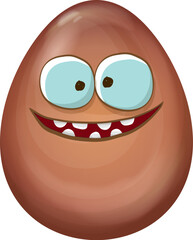Fototapeta premium Cartoon chocolate easter egg character isolated on white background. Smiling Egg vector concept illustration. funky sweet chocolate easter character with eyes and mouth. Vector sticker and banner