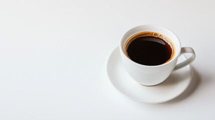 Obraz premium A warm cup of coffee is placed against a clean white background. 