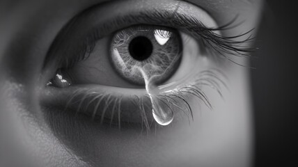 Fototapeta premium Close-up of a woman's eye with a single tear, showcasing intense emotion and intricate details.