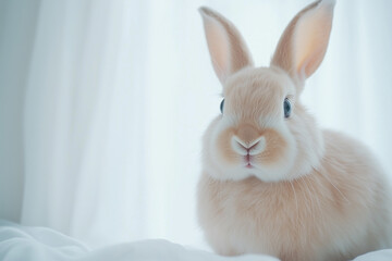 Fototapeta premium Cute Bunny on Soft Bedding
