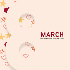 Happy Women's Day 8 March. Decorative beige color number 8 with pattern background. Vector illustration. minimalist style