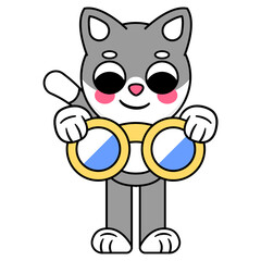 cat holding a binoculars