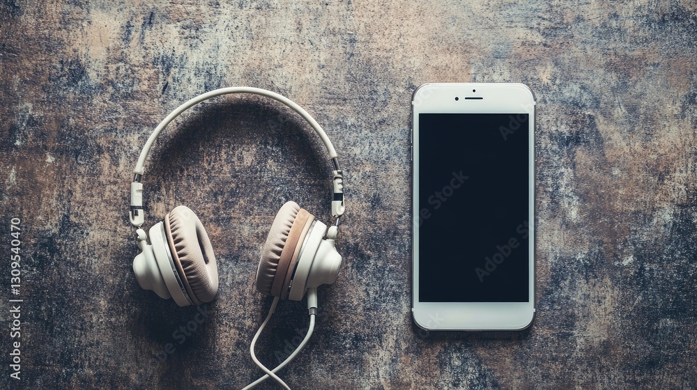 Poster headset lying next to a smartphone with a call in progress.