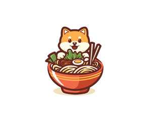 dog shiba inu eating ramen illustration