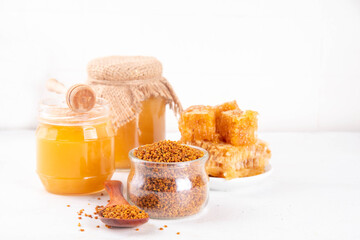 Bee pollen with honey and honeycomb