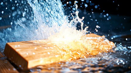 Bursting water leak emergency response indoor plumbing action shot dark environment