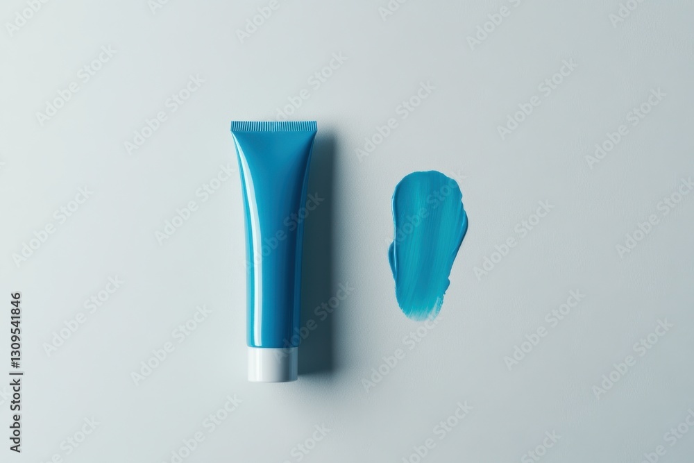 Aufkleber bright turquoise cream tube and a swatch on light background showcasing color and texture for artist
