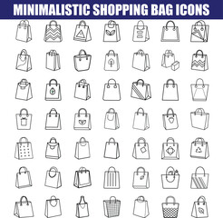 Minimalistic Shopping Bag Icons Diverse Designs, Line Art, Retail, Collection