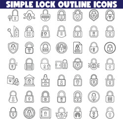 Simple Lock Outline Icons Security, Privacy, Protection, Access, Data, Safety, Password, Key, Encryp