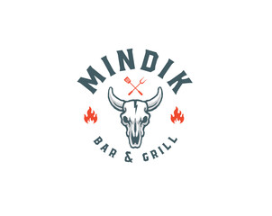 skull cow head bar and grill logo