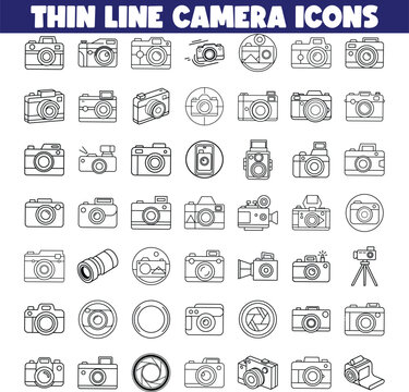 Thin Line Camera Icons Photography Equipment, Styles, and Accessories