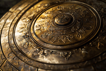 Obraz premium Intricate Engraved Bronze Shield