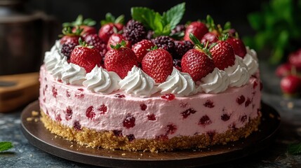 Strawberry Cheesecake Dessert, Dark Background