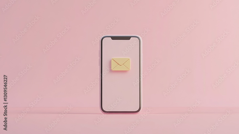 Poster minimalist workspace with a smartphone showing an unread message.