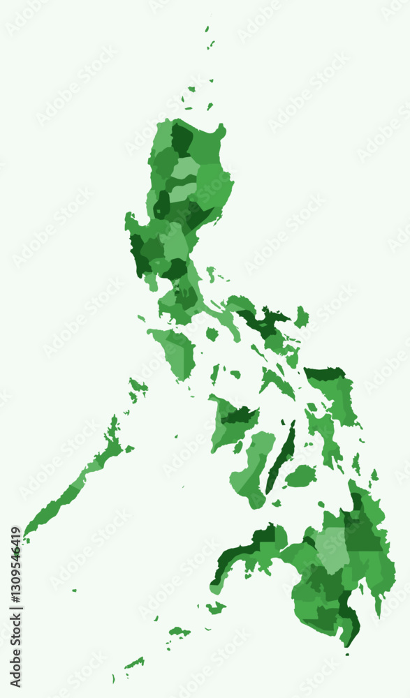 Poster map of philippines with regions. just a simple country border map with region division. green color 
