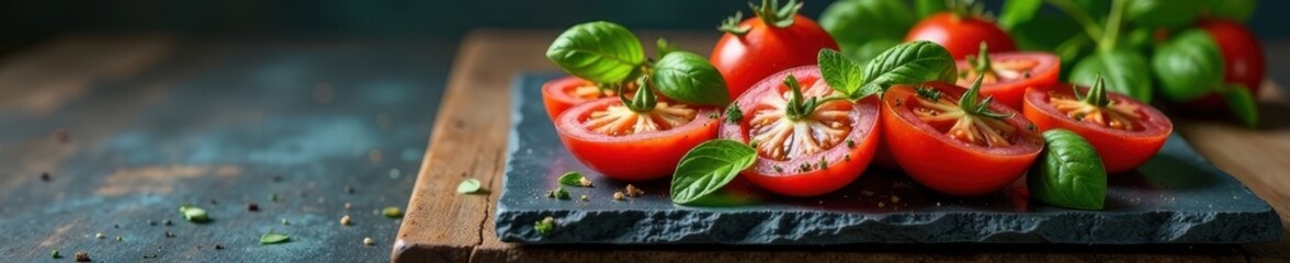 Rustic slate platter, vibrant Caprese salad DIY kit, platter, photography
