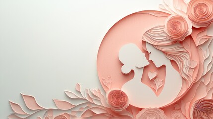Serene Mother's Love Minimalist Papercut Composition with Circular Silhouette in Warm Pastel Tones for Mother's Day Greetings and Branding.