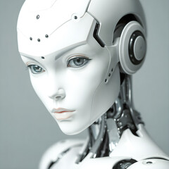 Robot humanoid robot face closeup. 3d render illustration.