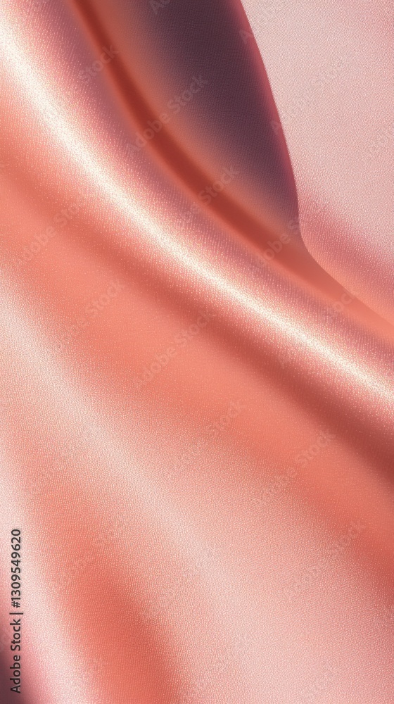 Poster close up of shimmering peach fabric with subtle light reflections, creating a luxurious and textured