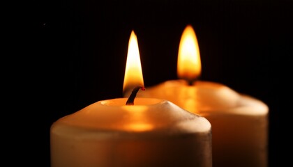 two burning candles in the dark