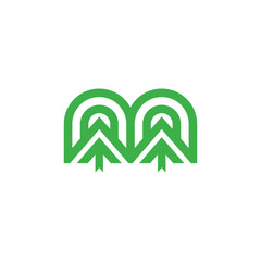 letter m stripes green tree mountain abstract logo vector