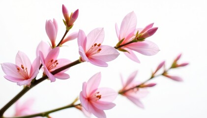Close-up view of blooming freesia twigs, isolated, pure white backdrop , nature, photography