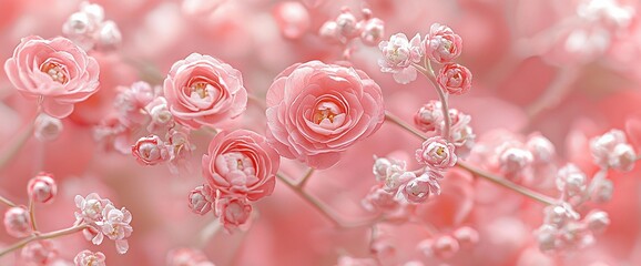 Naklejka premium Close-up of delicate pink flowers with soft focus background.