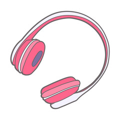 Cute style vector, pink trendy headphone on white background.