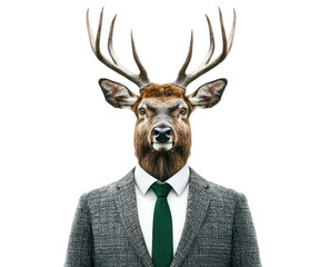 Stylish Deer Man in Suit with Antlers and Confident Expression