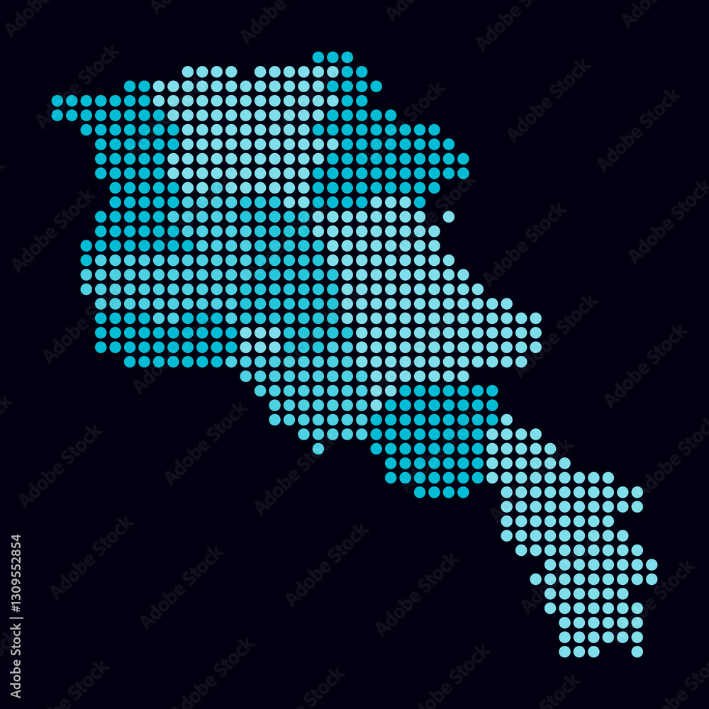 Aufkleber armenia dotted map. digital style map of the country on dark background. armenia shape with circle d