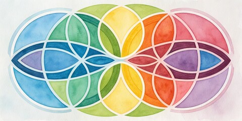 Obraz premium Watercolor Circles Rainbow Geometric Design, pattern , art