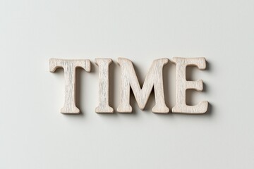 Minimalistic Design with Wooden Letters Spelling the Word Time on a Light Background