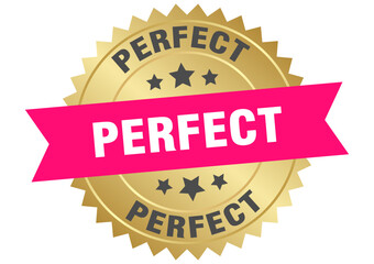 perfect. perfect round pink and gold label isolated on transparent background