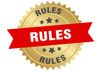 rules. rules round red and gold label isolated on transparent background
