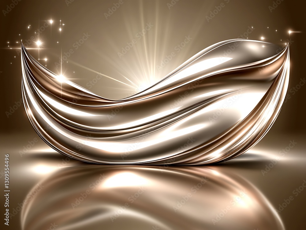 Aufkleber golden fluid shape with reflections and sparkles on smooth background