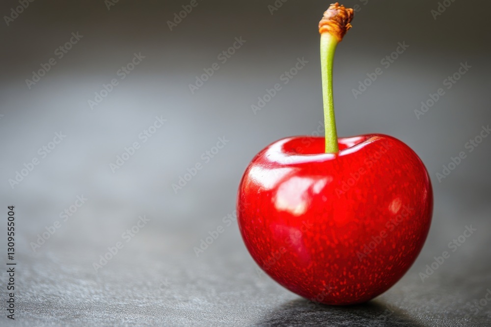 Poster Fresh cherry with a glossy surface on a dark background showcasing its vibrant color and natural texture