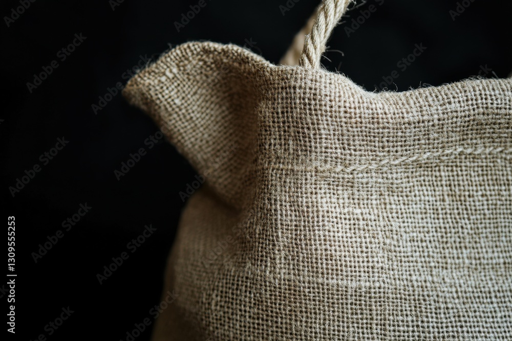 Poster natural burlap bag detail showcasing texture and craftsmanship in a minimalistic setting