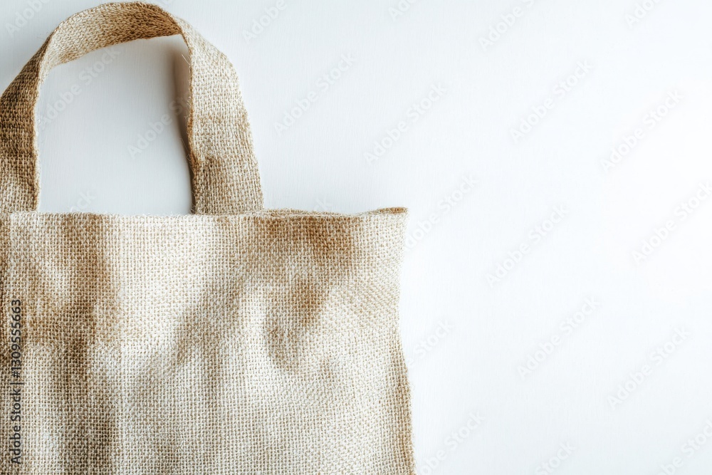 Poster eco-friendly burlap tote bag on a plain background ideal for sustainable shopping and daily use