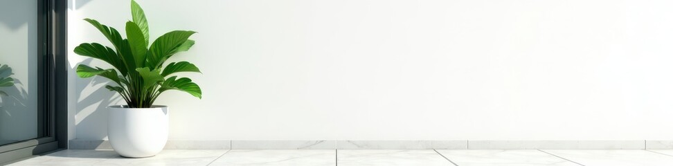 Obraz premium Green potted plant on patio, white background, garden, decor, blossom