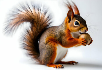 Obraz premium Squirrel Holding Nut Portrait Adorable Wildlife Animal on Isolated White Background