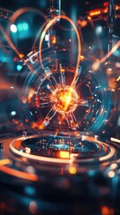 Fototapeta premium Hightech laboratory with quantum particle collider, futuristic experimental physics and AI concept