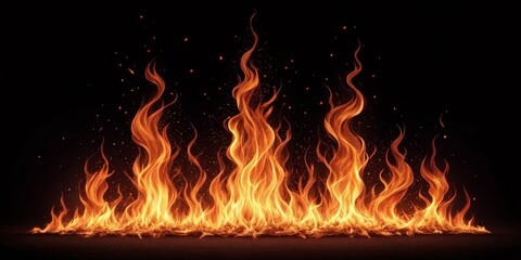 Fototapeta premium Inferno Flames Intense Fire with Sparks on Black, Heat, Blaze