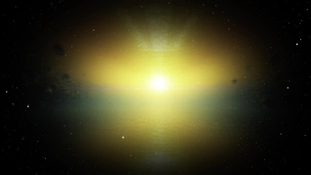 Traveling to the sun through the stars, beautiful abstract space background.